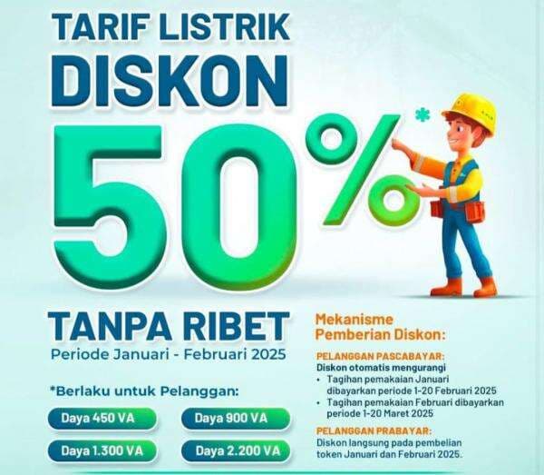 Mulai Januari 2025, Pelanggan PLN Bisa Nikmati Diskon Listrik 50 Persen, Begini Cara Klaimnya Mulai Januari 2025, Pelanggan PLN Bisa Nikmati Diskon Listrik 50 Persen, Begini Cara Klaimnya