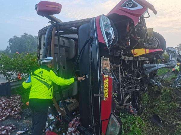Kecelakaan di Tol Jombang, Bus Nusa Bali Bawa 36 Penumpang Terguling Tabrak Pembatas Jalan Kecelakaan di Tol Jombang, Bus Nusa Bali Bawa 36 Penumpang Terguling Tabrak Pembatas Jalan
