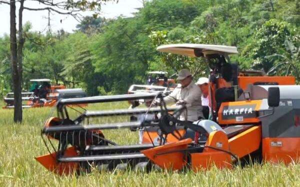 Potret Prabowo Kendarai Combine Harvester, Alat Panen Padi Modern di Majalengka Potret Prabowo Kendarai Combine Harvester, Alat Panen Padi Modern di Majalengka