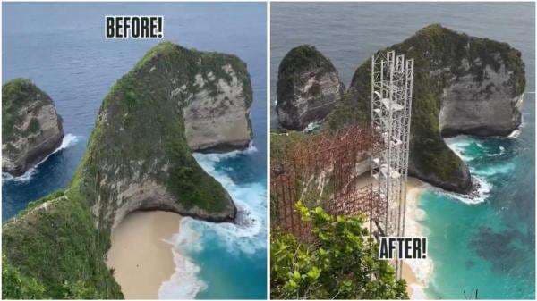 Viral Pantai Kelingking Nusa Penida Dipasang Besi Lift Kaca, Netizen Murka! Viral Pantai Kelingking Nusa Penida Dipasang Besi Lift Kaca, Netizen Murka!