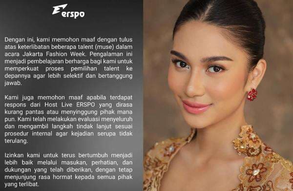 Erspo Minta Maaf usai Dikritik Tak Becus Pilih Talent karena Gaet Azizah Salsha di JFW 2025 Erspo Minta Maaf usai Dikritik Tak Becus Pilih Talent karena Gaet Azizah Salsha di JFW 2025