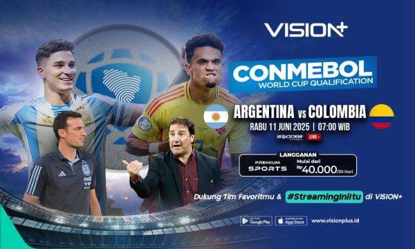 Link Live Streaming Timnas Argentina vs Kolombia di Kualifikasi Piala Dunia 2026 zona CONMEBOL, Saksikan di Vision+ Link Live Streaming Timnas Argentina vs Kolombia di Kualifikasi Piala Dunia 2026 zona CONMEBOL, Saksikan di Vision+