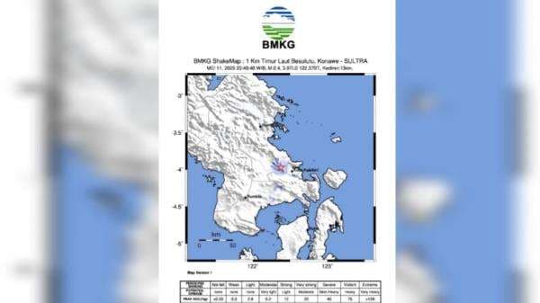 Gempa Bumi Berkekuatan M2.4 Terjadi di Besulutu Konawe, Getarannya Dirasakan di Kota Kendari Gempa Bumi Berkekuatan M2.4 Terjadi di Besulutu Konawe, Getarannya Dirasakan di Kota Kendari