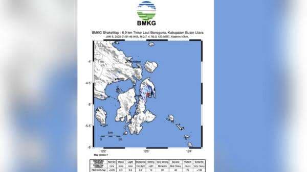Gempa Bumi Magnitudo 2.7 Guncang Bonegunu, Buton Utara Gempa Bumi Magnitudo 2.7 Guncang Bonegunu, Buton Utara