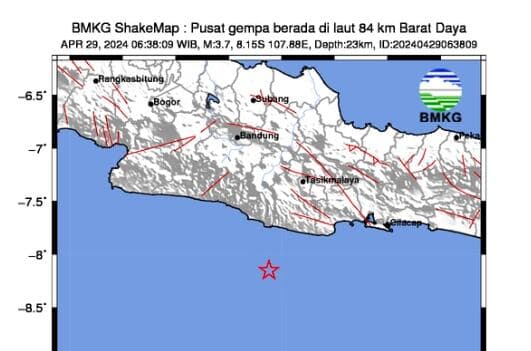 Gempa Magnitudo 3,7 Guncang Pangandaran Jawa Barat