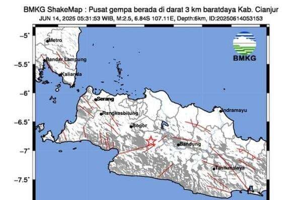 Gempa Dangkal M2,5 Guncang Cianjur Berpusat di Darat Gempa Dangkal M2,5 Guncang Cianjur Berpusat di Darat