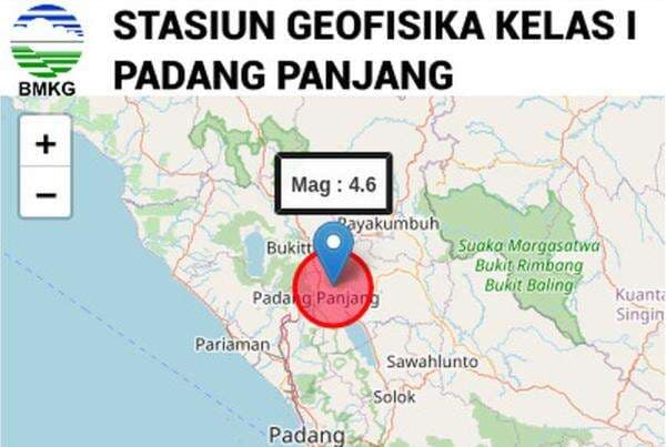 Gempa 4,6 Guncang Padang Panjang, Pusatnya di Darat Gempa 4,6 Guncang Padang Panjang, Pusatnya di Darat