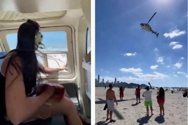 Hujan Duit Rp30 Juta, Wanita Ini Jatuhkan Uang dari Helikopter ke Pantai Penuh Turis