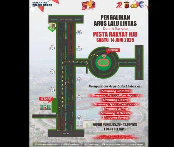 Catat! Besok Ada Pesta Rakyat HUT Ke-543 Bogor, Berikut Rekayasa Lalu Lintas di Stadion Pakansari Catat! Besok Ada Pesta Rakyat HUT Ke-543 Bogor, Berikut Rekayasa Lalu Lintas di Stadion Pakansari