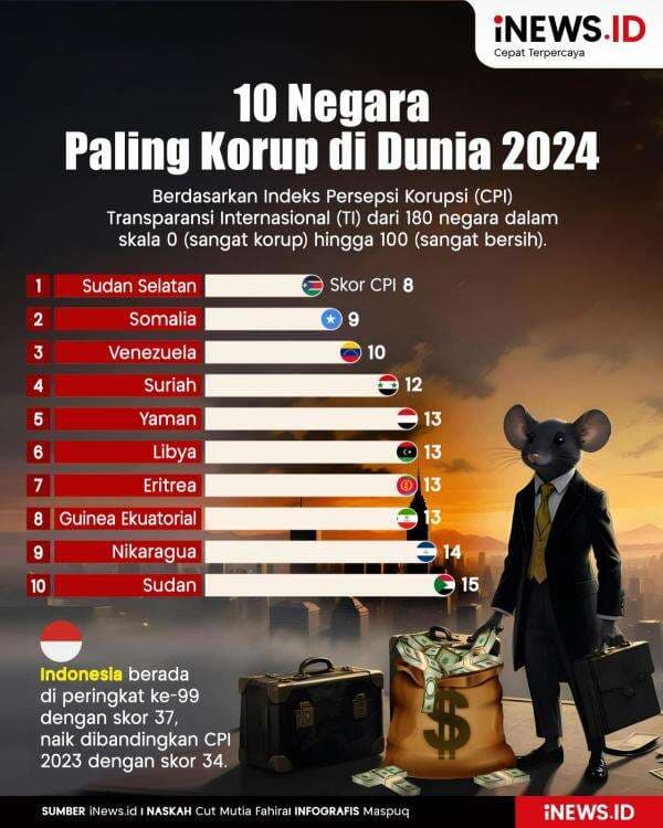 Infografis 10 Negara Paling Korup di Dunia 2024 Infografis 10 Negara Paling Korup di Dunia 2024