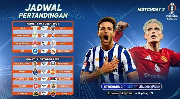 Jadwal dan Link Live Streaming Liga Europa 2024-2025 di Matchday Kedua: Ada FC Twente vs Fenerbahce hingga FC Porto vs Manchester United! Jadwal dan Link Live Streaming Liga Europa 2024-2025 di Matchday Kedua: Ada FC Twente vs Fenerbahce hingga FC Porto vs Manchester United!