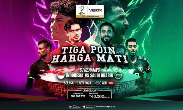 Jadwal dan Link Live Streaming Vision+ Timnas Indonesia vs Timnas Arab Saudi, Klik di Sini! Jadwal dan Link Live Streaming Vision+ Timnas Indonesia vs Timnas Arab Saudi, Klik di Sini!
