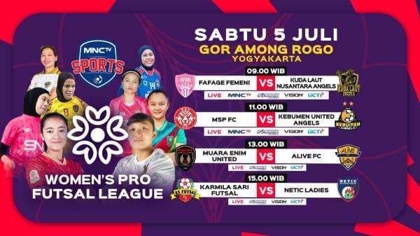 Jadwal Pertandingan Series Ke-5 Women Pro Futsal League Indonesia 2025: Ada Fafage Femini vs KLN Angels, Live di MNCTV! Jadwal Pertandingan Series Ke-5 Women Pro Futsal League Indonesia 2025: Ada Fafage Femini vs KLN Angels, Live di MNCTV!