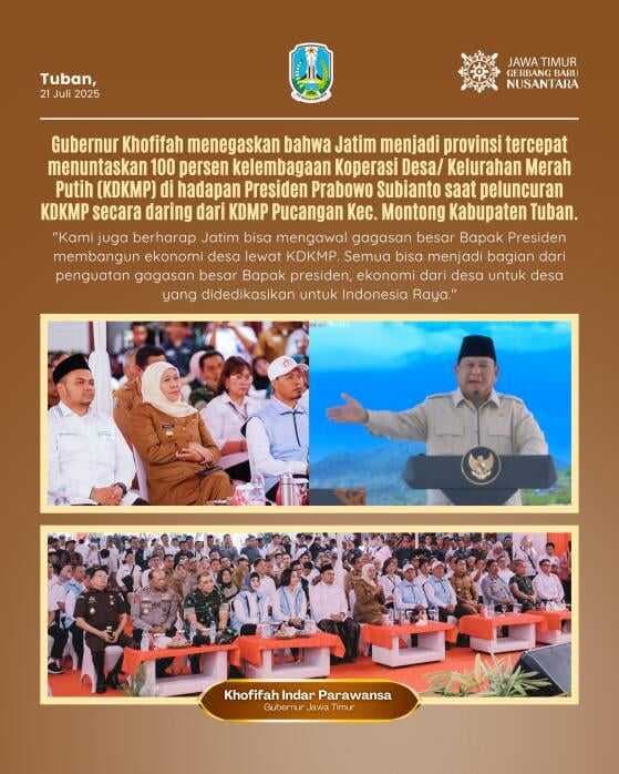 Jawa Timur Tuntaskan 8.494 Koperasi Merah Putih, Khofifah Siap Kawal Visi Prabowo Jawa Timur Tuntaskan 8.494 Koperasi Merah Putih, Khofifah Siap Kawal Visi Prabowo
