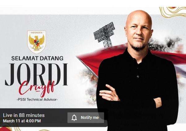 Klik di Sini! Link Live Streaming PSSI Perkenalkan Jordi Cruyff sebagai Penasihat Teknis, Timnas Indonesia Lolos Piala Dunia 2026? Klik di Sini! Link Live Streaming PSSI Perkenalkan Jordi Cruyff sebagai Penasihat Teknis, Timnas Indonesia Lolos Piala Dunia 2026?