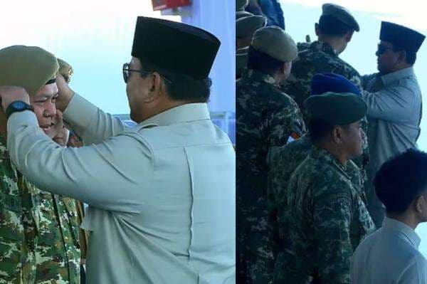 Momen Prabowo Rapikan Baret Cak Imin dan Sultan Bachtiar saat Upacara Kehormatan Militer Momen Prabowo Rapikan Baret Cak Imin dan Sultan Bachtiar saat Upacara Kehormatan Militer