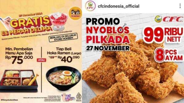 Promo Makanan dan Minuman Pilkada 2024: Nikmati Diskon Spesial Setelah Nyoblos! Promo Makanan dan Minuman Pilkada 2024: Nikmati Diskon Spesial Setelah Nyoblos!