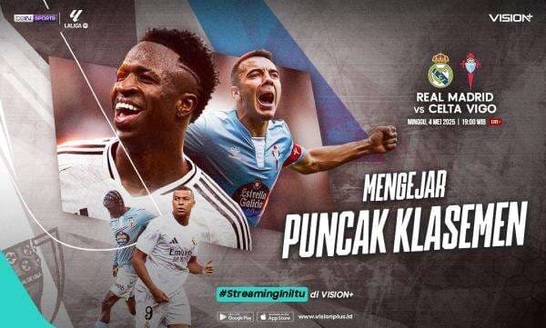 Jadwal dan Link Live Streaming Real Madrid vs Celta Vigo di La Liga 2024-2025 di Vision+, Klik di Sini! Jadwal dan Link Live Streaming Real Madrid vs Celta Vigo di La Liga 2024-2025 di Vision+, Klik di Sini!