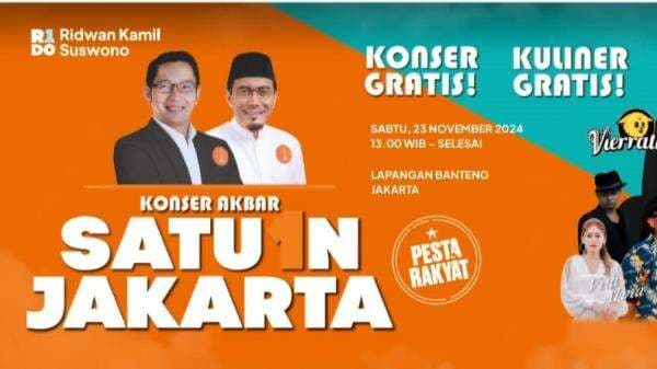Ridwan Kamil-Suswono Gelar Konser Satu1n Jakarta, bakal Dihadiri Jokowi hingga SBY Ridwan Kamil-Suswono Gelar Konser Satu1n Jakarta, bakal Dihadiri Jokowi hingga SBY