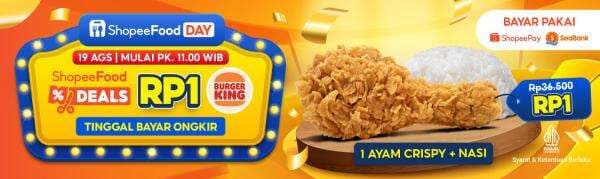 ShopeeFood Deals Hadir Bulan Ini dengan Pilihan Merchant Lebih Beragam: Burger King RP1, Plus Diskon Spesial Menu Kopi hingga Sushi! ShopeeFood Deals Hadir Bulan Ini dengan Pilihan Merchant Lebih Beragam: Burger King RP1, Plus Diskon Spesial Menu Kopi hingga Sushi!