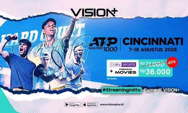 Jadwal dan Link Live Streaming ATP 1000: Cincinnati Open 2025 di Vision+ Jadwal dan Link Live Streaming ATP 1000: Cincinnati Open 2025 di Vision+