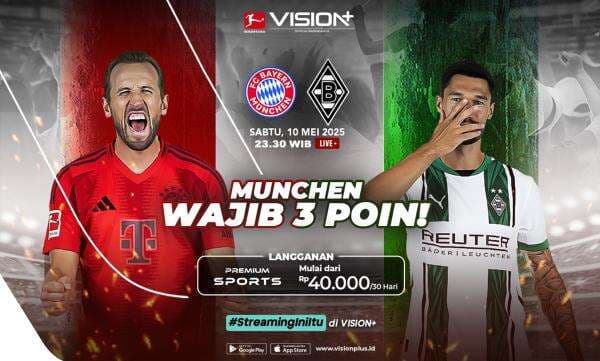 Jadwal dan Link Live Streaming Vision+ Bayern Munich vs Borussia Monchengladbach di Bundesliga 2024-2025, Klik di Sini! Jadwal dan Link Live Streaming Vision+ Bayern Munich vs Borussia Monchengladbach di Bundesliga 2024-2025, Klik di Sini!
