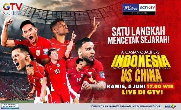 Jadwal Siaran Langsung Timnas Indonesia vs China di Kualifikasi Piala Dunia 2026, Live di GTV! Jadwal Siaran Langsung Timnas Indonesia vs China di Kualifikasi Piala Dunia 2026, Live di GTV!