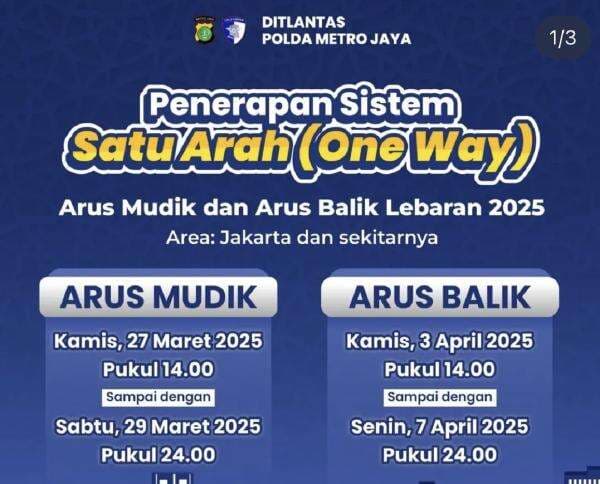 Catat! Ini Tanggal Penerapan One Way di Jalan Tol Saat Mudik Lebaran 2025 Catat! Ini Tanggal Penerapan One Way di Jalan Tol Saat Mudik Lebaran 2025