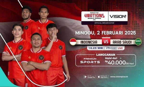 Jadwal dan Link Live Streaming Timnas Futsal Indonesia vs Arab Saudi di 4Nations World Series 2025 di Vision+, Klik di Sini! Jadwal dan Link Live Streaming Timnas Futsal Indonesia vs Arab Saudi di 4Nations World Series 2025 di Vision+, Klik di Sini!