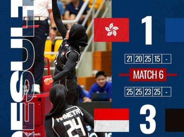 Hasil AVC Nation Cup 2025: Libas Hong Kong 3-1, Timnas Voli Putri Indonesia Lanjut ke Perebutan Ranking 5 Hasil AVC Nation Cup 2025: Libas Hong Kong 3-1, Timnas Voli Putri Indonesia Lanjut ke Perebutan Ranking 5