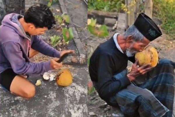 Viral Penjual Kelapa Langsung Berhenti dan Beri Minum Gratis saat Lihat Kakek Duduk di Pinggir Jalan Viral Penjual Kelapa Langsung Berhenti dan Beri Minum Gratis saat Lihat Kakek Duduk di Pinggir Jalan