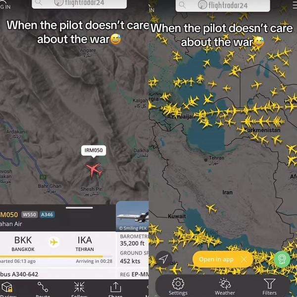 Viral! Pesawat dari Bangkok-Teheran Tetap Terbang di Langit Iran Meski Situasi Perang Viral! Pesawat dari Bangkok-Teheran Tetap Terbang di Langit Iran Meski Situasi Perang